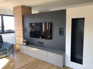 Agencement TV Habillage Chêne massif